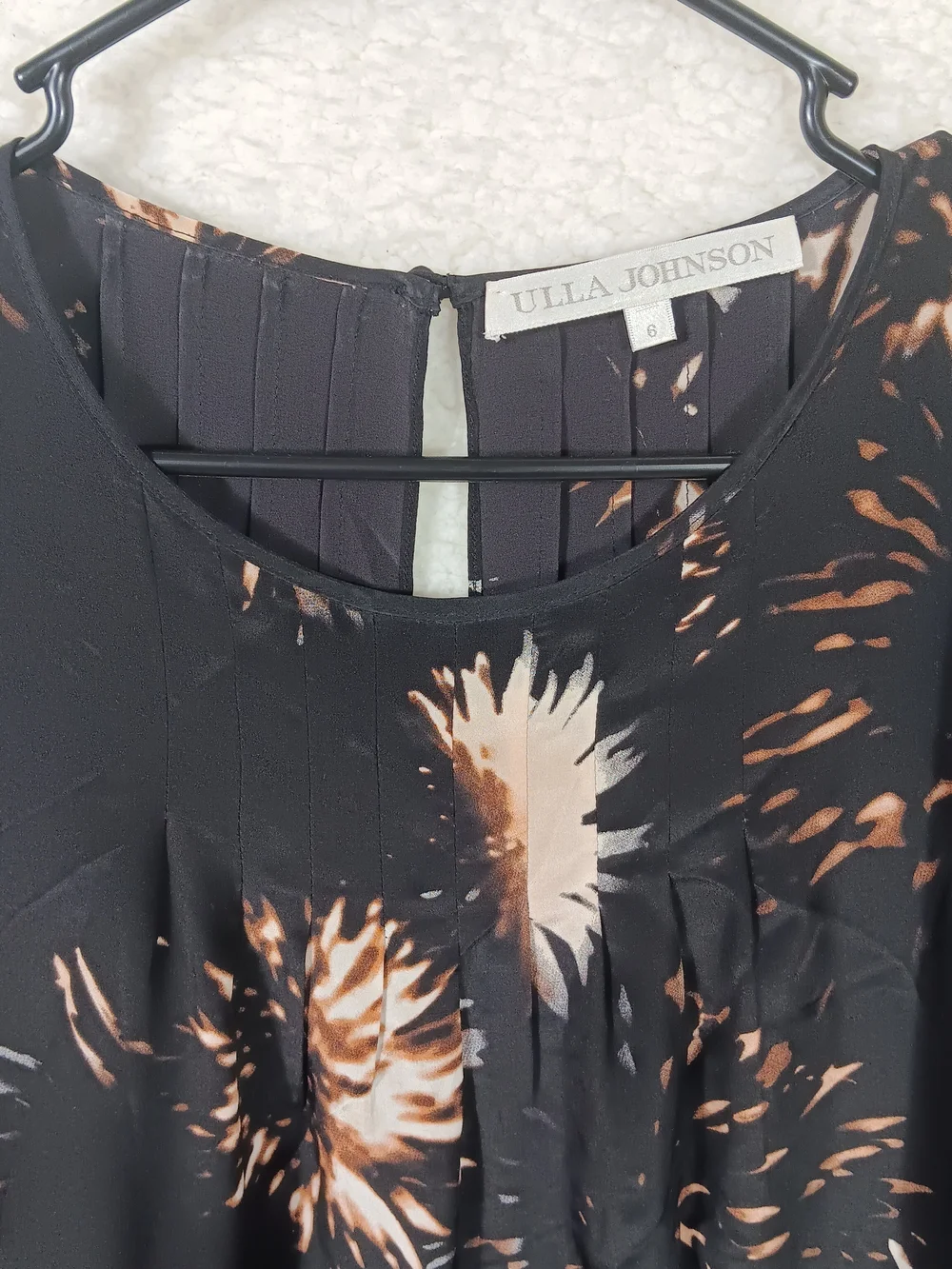 Ulla Johnson Dress Womens 6 Black Silk Midi Flowy Abstract Cover Up - Picture 4 of 11